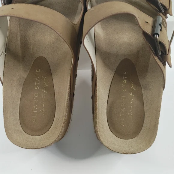 Altar’d State Serenna Platform Slide Sandals Size 9 Brown Double Buckle Boho - Picture 10 of 14